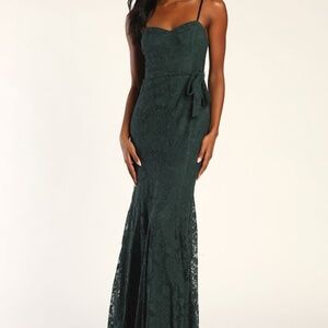 Lulus Everlasting Emotion Emerald Green Lace Mermaid Maxi Dress - Size M